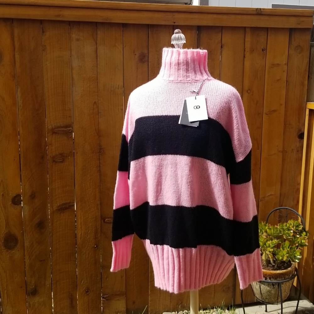 NWT Lazy Oaf Medium Pink and Black Striped Sweater